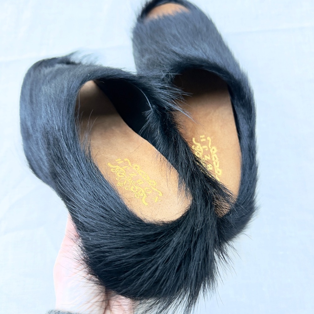 Black Calf Hair-on-Hide Platform Open-toe Mules - Picture 6 of 12